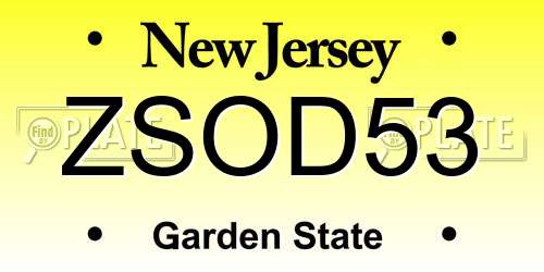 ZSOD53 New Jersey License Plate