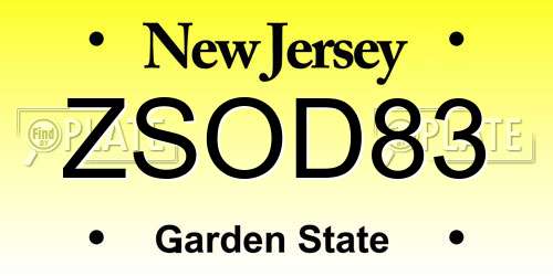ZSOD83 New Jersey License Plate