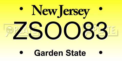 ZSOO83 New Jersey License Plate