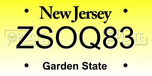 ZSOQ83 New Jersey License Plate