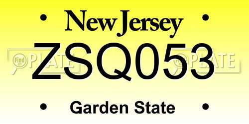 ZSQ053 New Jersey License Plate