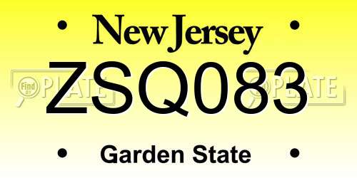 ZSQ083 New Jersey License Plate