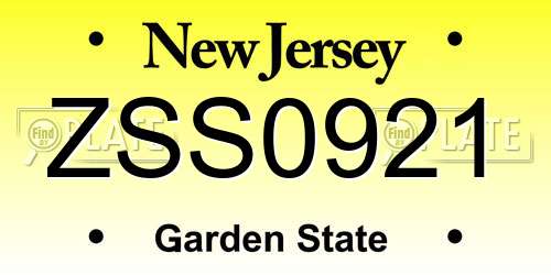 ZSS0921 New Jersey License Plate