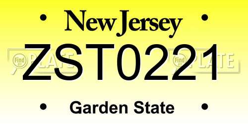 ZST0221 New Jersey License Plate