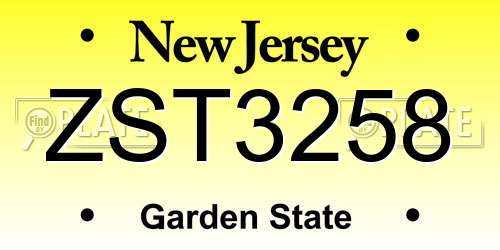 ZST3258 New Jersey License Plate
