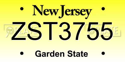 ZST3755 New Jersey License Plate