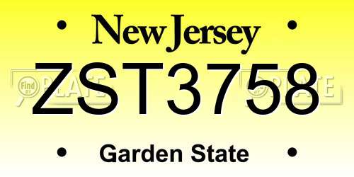 ZST3758 New Jersey License Plate