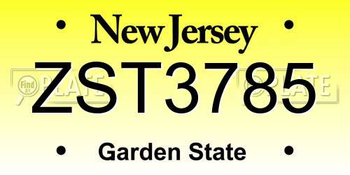 ZST3785 New Jersey License Plate