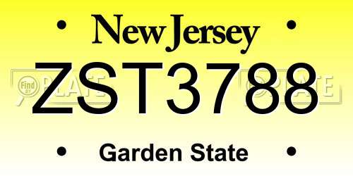 ZST3788 New Jersey License Plate