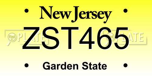 ZST465 New Jersey License Plate
