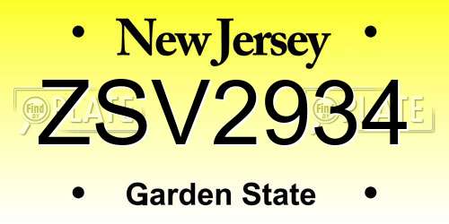 ZSV2934 New Jersey License Plate