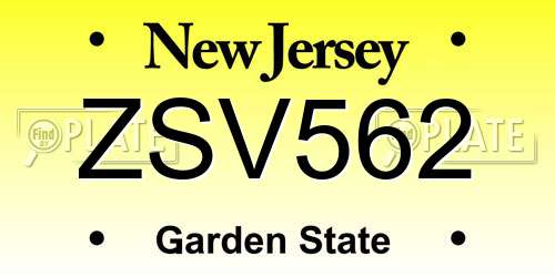 ZSV562 New Jersey License Plate