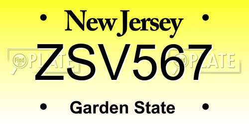 ZSV567 New Jersey License Plate