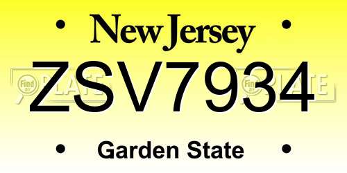 ZSV7934 New Jersey License Plate