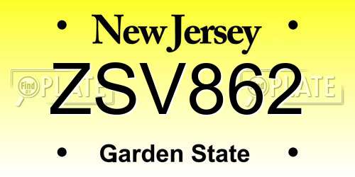 ZSV862 New Jersey License Plate