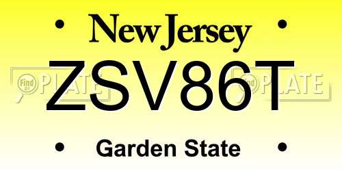ZSV86T New Jersey License Plate