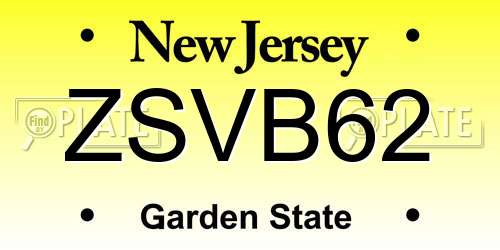 ZSVB62 New Jersey License Plate