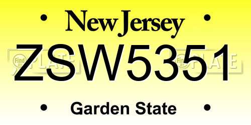 ZSW5351 New Jersey License Plate