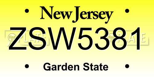 ZSW5381 New Jersey License Plate