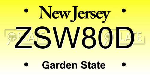 ZSW80D New Jersey License Plate