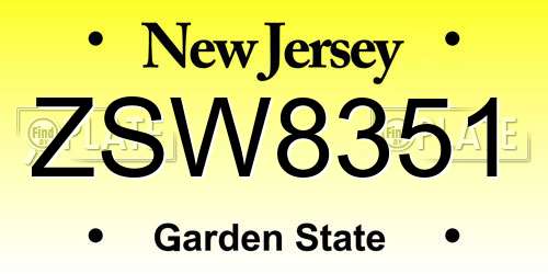 ZSW8351 New Jersey License Plate