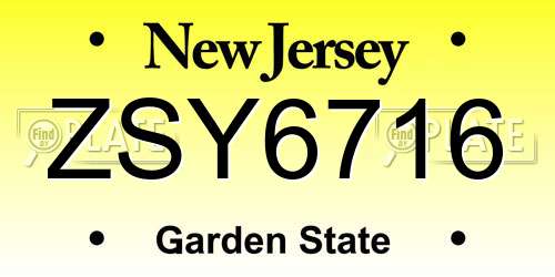 ZSY6716 New Jersey License Plate