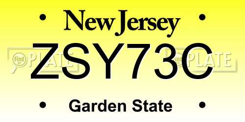 ZSY73C New Jersey License Plate