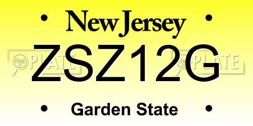 ZSZ12G New Jersey License Plate