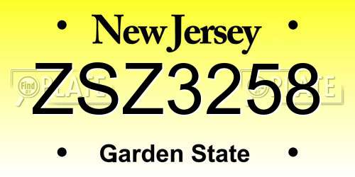 ZSZ3258 New Jersey License Plate