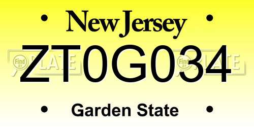 ZT0G034 New Jersey License Plate