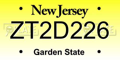 ZT2D226 New Jersey License Plate