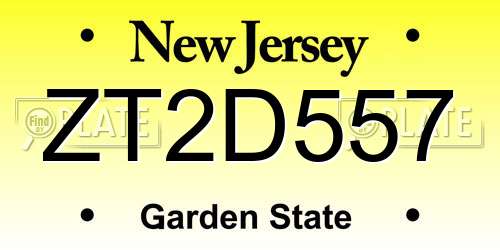 ZT2D557 New Jersey License Plate