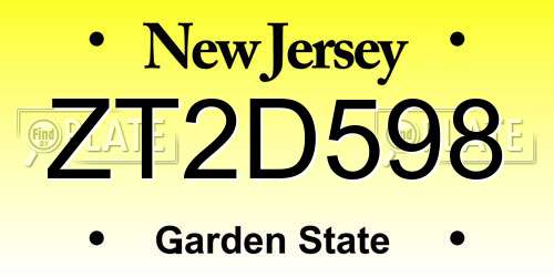 ZT2D598 New Jersey License Plate