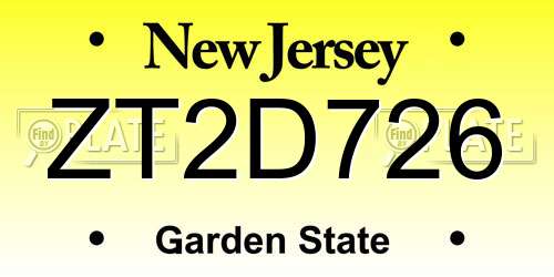 ZT2D726 New Jersey License Plate
