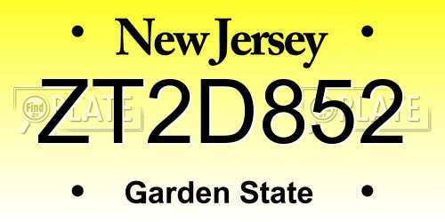 ZT2D852 New Jersey License Plate