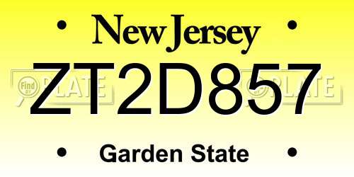 ZT2D857 New Jersey License Plate
