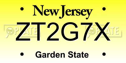 ZT2G7X New Jersey License Plate