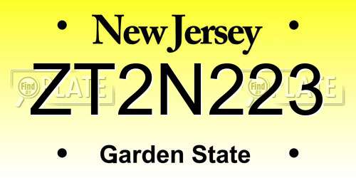 ZT2N223 New Jersey License Plate
