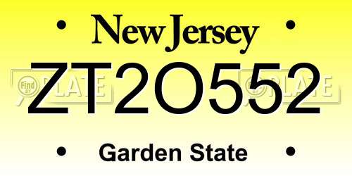ZT2O552 New Jersey License Plate