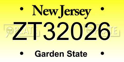 ZT32026 New Jersey License Plate