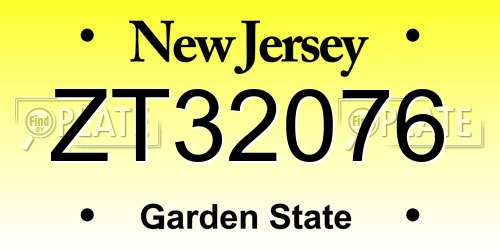 ZT32076 New Jersey License Plate