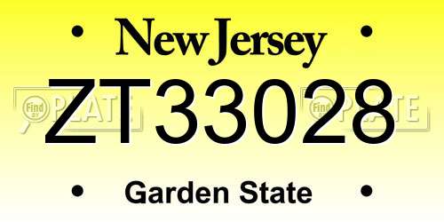 ZT33028 New Jersey License Plate