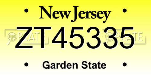 ZT45335 New Jersey License Plate