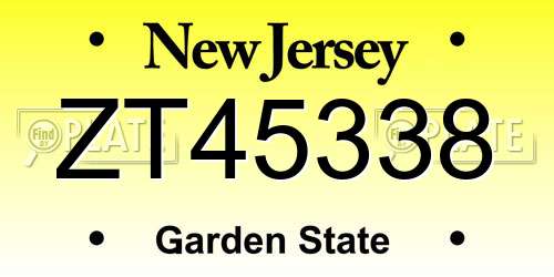 ZT45338 New Jersey License Plate