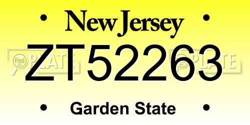 ZT52263 New Jersey License Plate