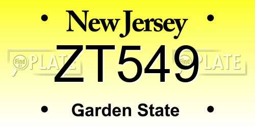 ZT549 New Jersey License Plate