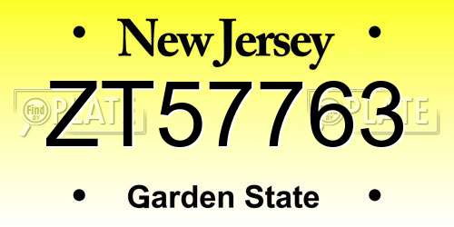 ZT57763 New Jersey License Plate