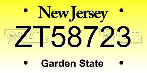 ZT58723 New Jersey License Plate