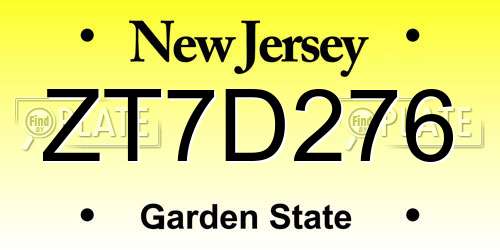 ZT7D276 New Jersey License Plate