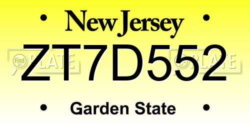 ZT7D552 New Jersey License Plate